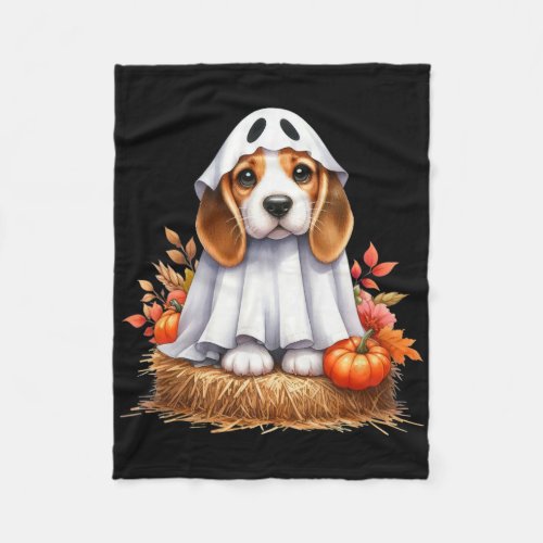 Cute Halloween Beagle Dog As Ghost Dog Owner Dogs  Fleece Blanket