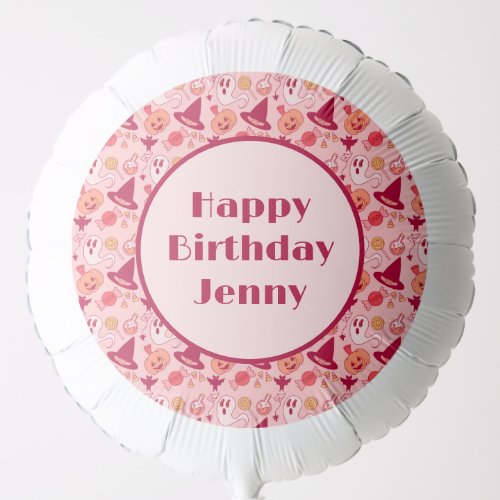 Cute Halloween Birthday Add Name Pink Pastel  Balloon