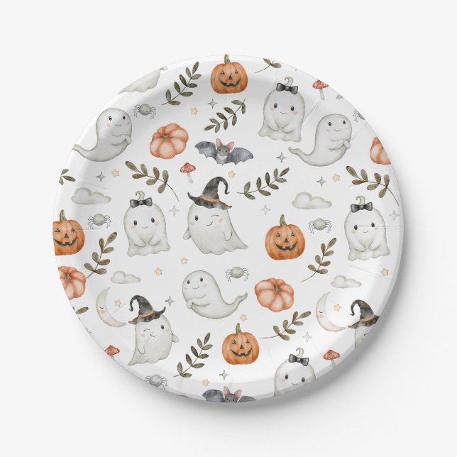 Cute Halloween Birthday Paper Plates (Front)