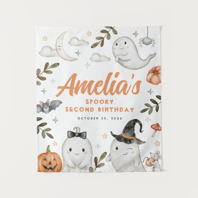 Cute Halloween Birthday Party Backdrop (Front)