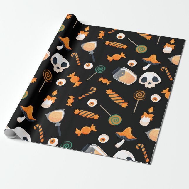 Cute Halloween Birthday Party Bones and sweets Wrapping Paper (Unrolled)