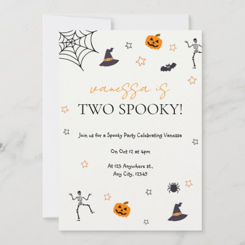 Cute Halloween Birthday Party Two Spooky Invitatio Invitation