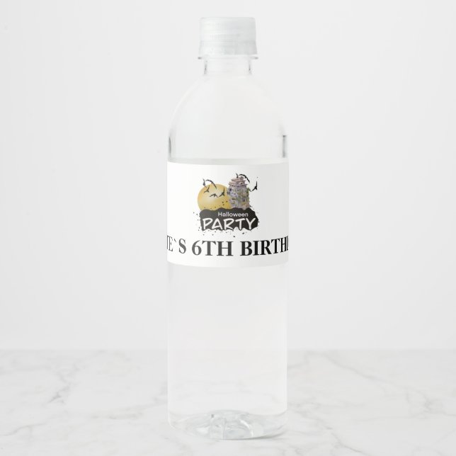 Cute Halloween Birthday Party Water Bottle Label (Front)