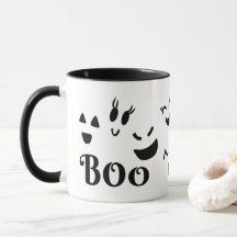 Cute Halloween Black and White BOO Ghost Faces
