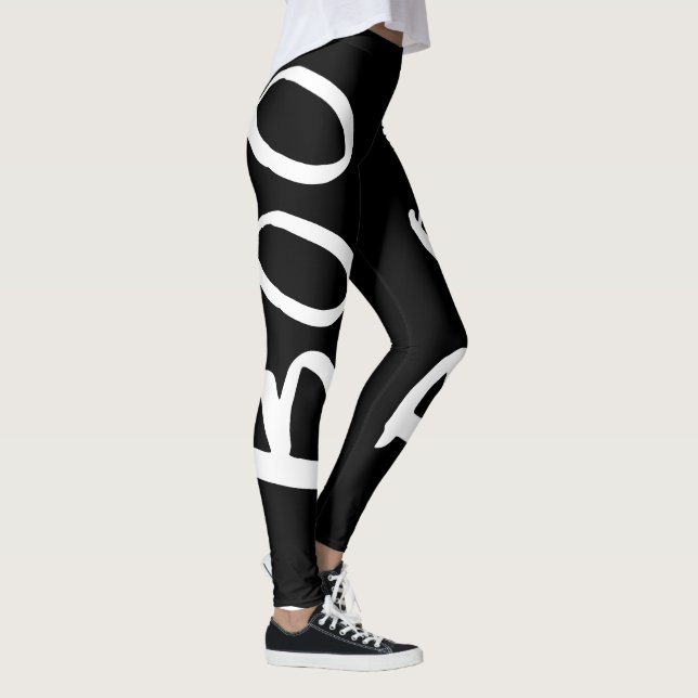 Cute Halloween Black and White Boo Script Leggings (Right)