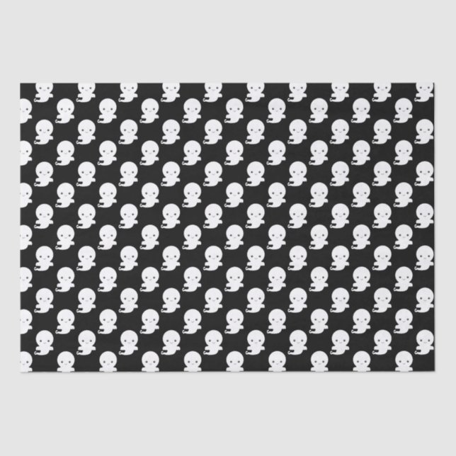 Cute Halloween black and white ghosts Tissue Paper (Front)