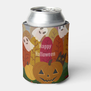 Cute Halloween Black Cat and Ghosts Autumn Pumpkin Can Cooler