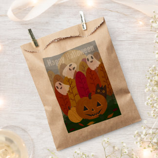 Cute Halloween Black Cat and Ghosts Autumn Pumpkin Favor Bag