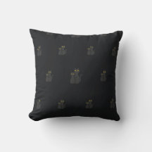 Cute Halloween Black Cat Black Throw Pillows