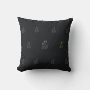 Cute Halloween Black Cat Black Throw Pillows