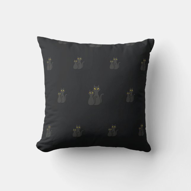 Cute Halloween Black Cat Black Throw Pillows (Front)