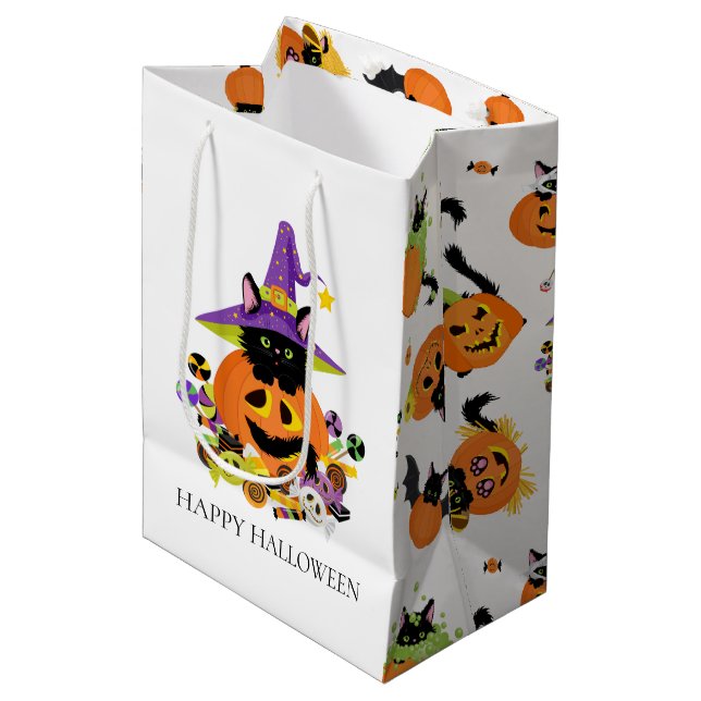Cute Halloween Black Cat Candy Medium Gift Bag (Front Angled)