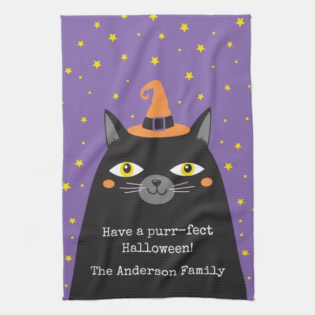 Cute Halloween Black Cat  Kitchen Towel (Vertical)