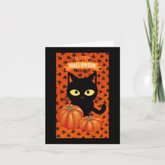 Cute Halloween Black Cat Note Card for Kids