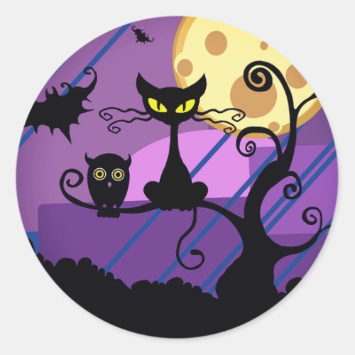 Cute Halloween Black CatOwl  Spooky Tree Sticker