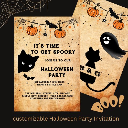 cute halloween black cat party invitation