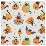 Cute Halloween Black Cat Pumpkin Fabric