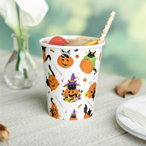 Cute Halloween Black Cat Pumpkin Paper Cups