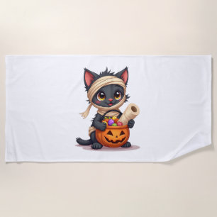 Cute Halloween Black Cat Pumpkin Trick or Treat Gi Beach Towel
