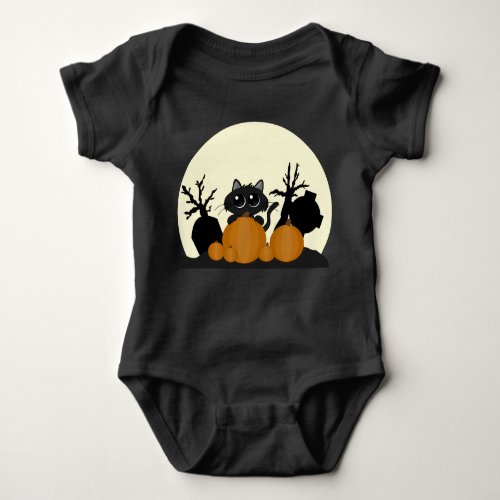 Cute Halloween Black Cat Spooky Baby Bodysuit