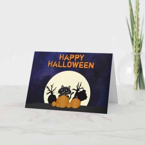 Cute Halloween Black Cat Spooky Card