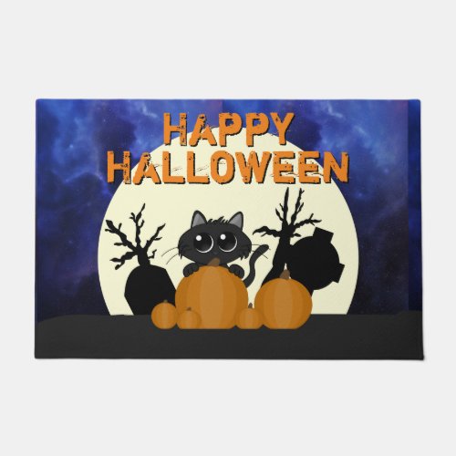 Cute Halloween Black Cat Spooky Doormat