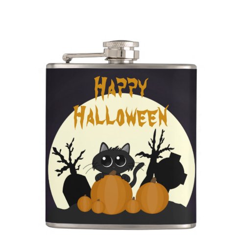 Cute Halloween Black Cat Spooky Flask