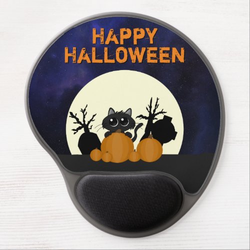 Cute Halloween Black Cat Spooky Gel Mouse Pad