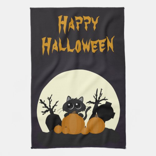 Cute Halloween Black Cat Spooky Kitchen Towel