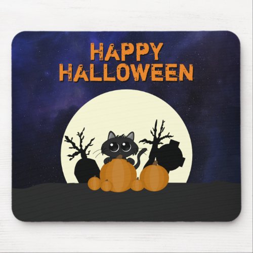 Cute Halloween Black Cat Spooky Mouse Pad