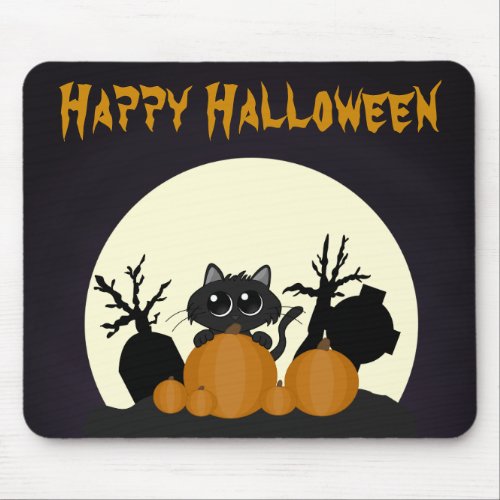 Cute Halloween Black Cat Spooky Mouse Pad