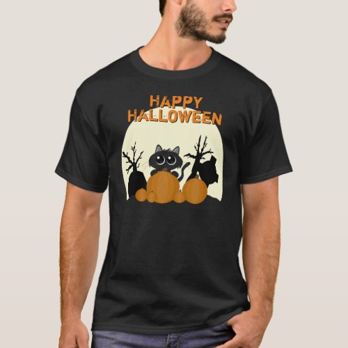 Cute Halloween Black Cat Spooky T_Shirt