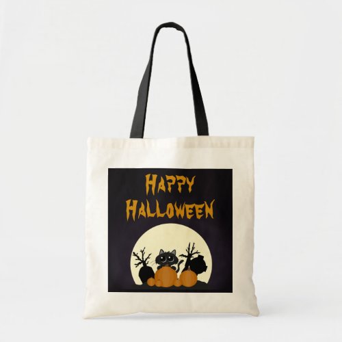 Cute Halloween Black Cat Spooky Tote Bag