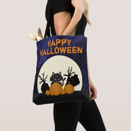 Cute Halloween Black Cat Spooky Tote Bag