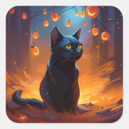 Cute Halloween Black Cat Square Sticker