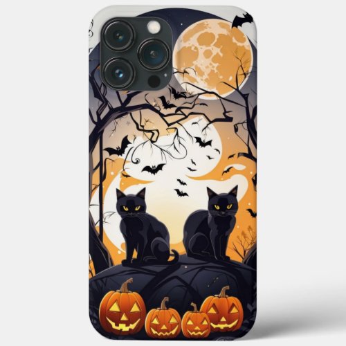 Cute Halloween Black Cat w Pumpkin iPhone 13 Pro Max Case