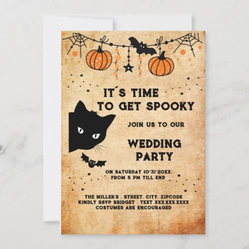 cute halloween black cat wedding party invitation