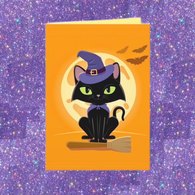 Cute Halloween Black Cat Witch  Card (Creator Uploaded)