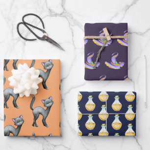 Cute Halloween Black Cat Witch Hat Potion Wrapping Paper Sheets