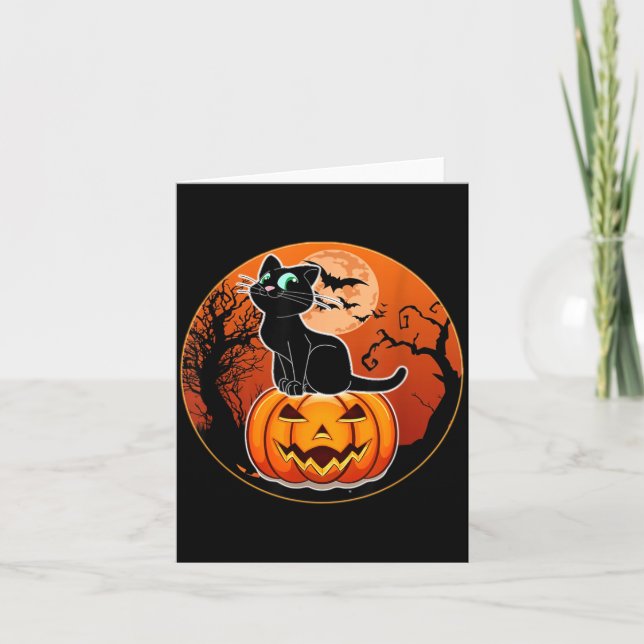 Cute Halloween Black Cat Witch Hat Pumpkin For Card (Front)