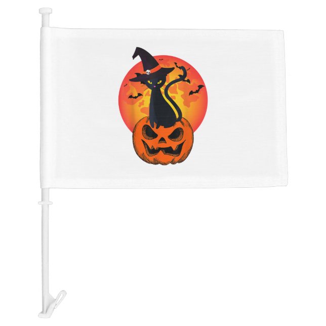 Cute Halloween Black Cat Witch Hat Pumpkin For Kid Car Flag (Front)