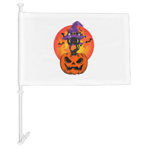 Cute Halloween Black Cat Witch Hat Pumpkin For Kid Car Flag