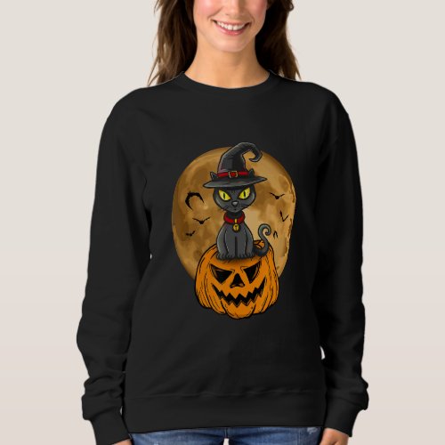 Cute Halloween Black Cat Witch Hat Pumpkin For Kid Sweatshirt
