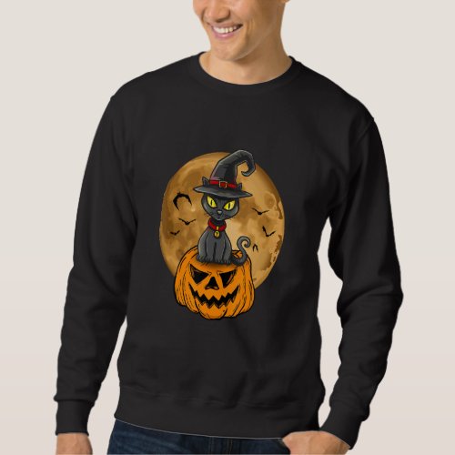 Cute Halloween Black Cat Witch Hat Pumpkin For Kid Sweatshirt