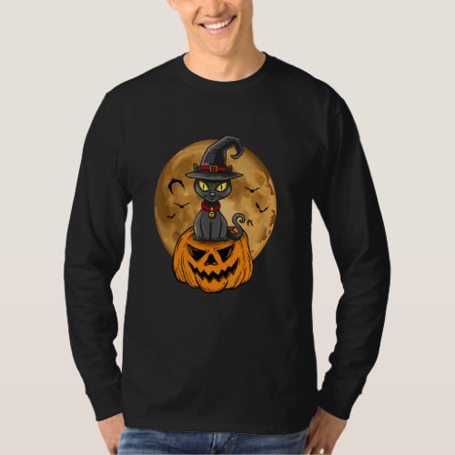 Cute Halloween Black Cat Witch Hat Pumpkin For Kid T_Shirt