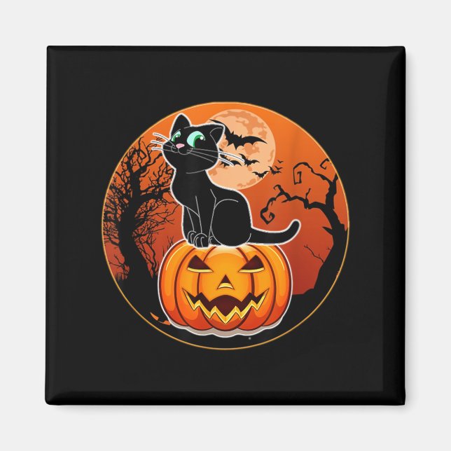 Cute Halloween Black Cat Witch Hat Pumpkin For Magnet (Front)