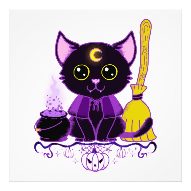 Cute Halloween Black Cat Witch Photo Print (Front)