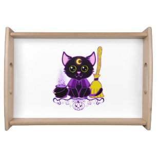 Cute Halloween Black Cat Witch Serving Tray