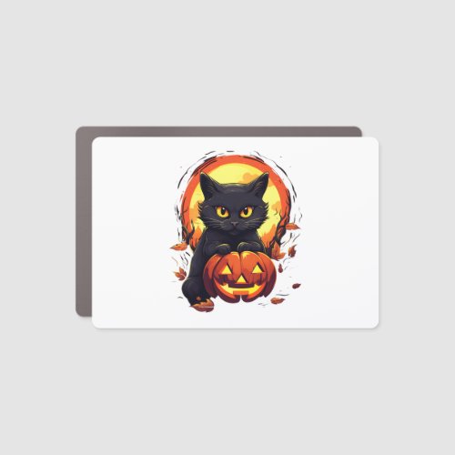 Cute Halloween Black Cat with Pumpkin   Car Magnet