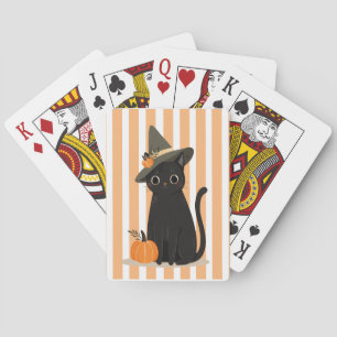 Cute Halloween Black Cat with Witch Hat Pumpkin Poker Cards